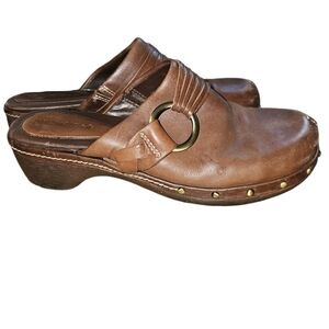 Nickels Soft Leather Clogs Mules Womens 9M Brown Buckle Southwestern Western